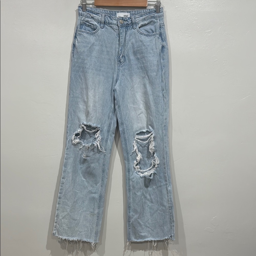 VERVET BY FLYING MONKEY Light Blue Distressed Straight Leg Jeans